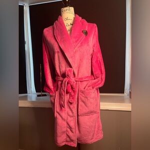 Juicy Couture Pink Plush Rhinestone Logo Robe L XL NWT